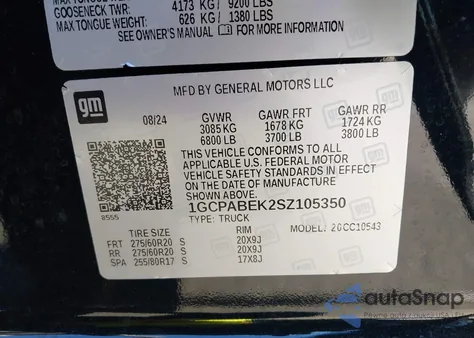 2025 Chevrolet Silverado 1500 2Wd Short Bed Custom z USA, uszkodzony, nr VIN 1GCPABEK2SZ105350